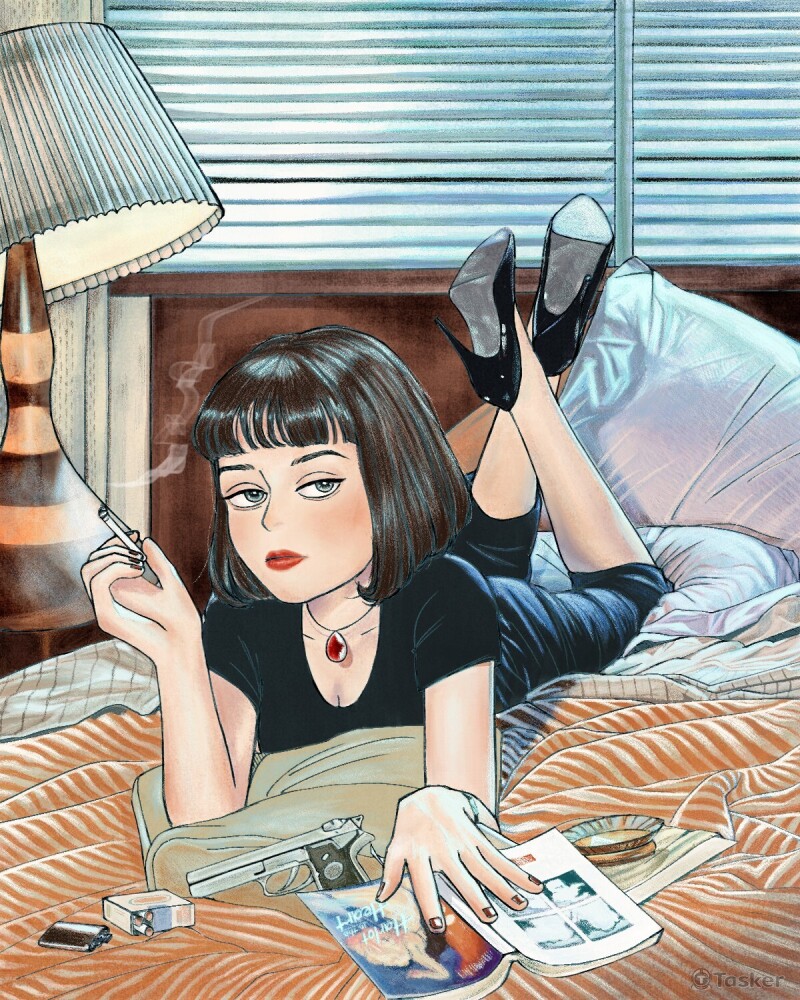 Pulp Fiction 海報似顏繪/細節/全身+背景