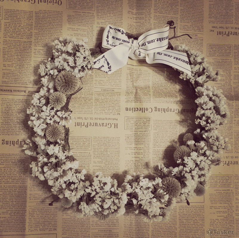 乾燥花圈(純白)