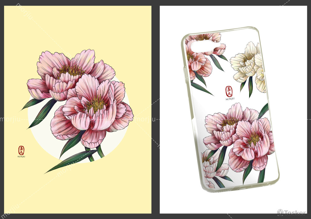 花卉拼接(古風手機殼設計)