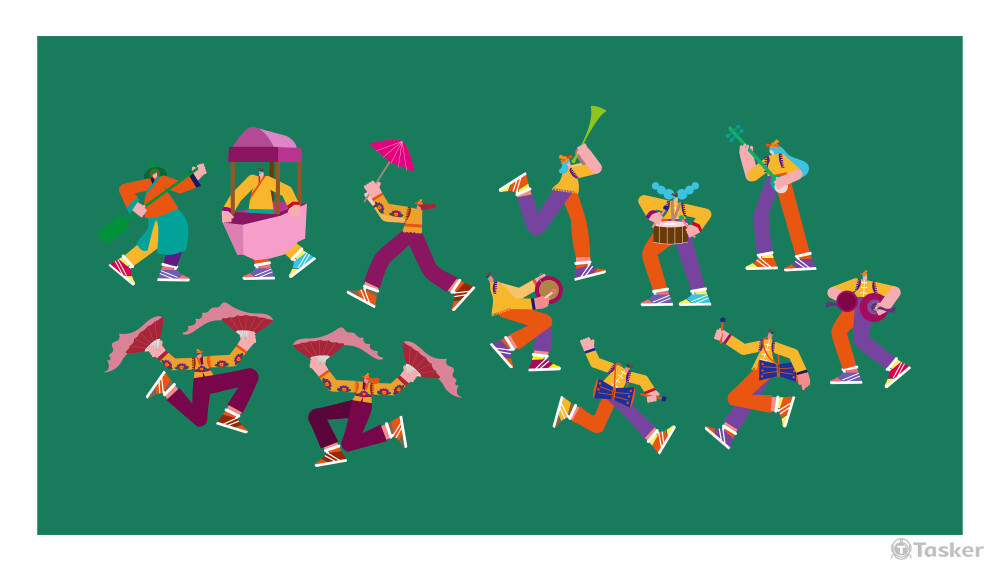 延川布堆畫-潮流插畫-鬧秧歌