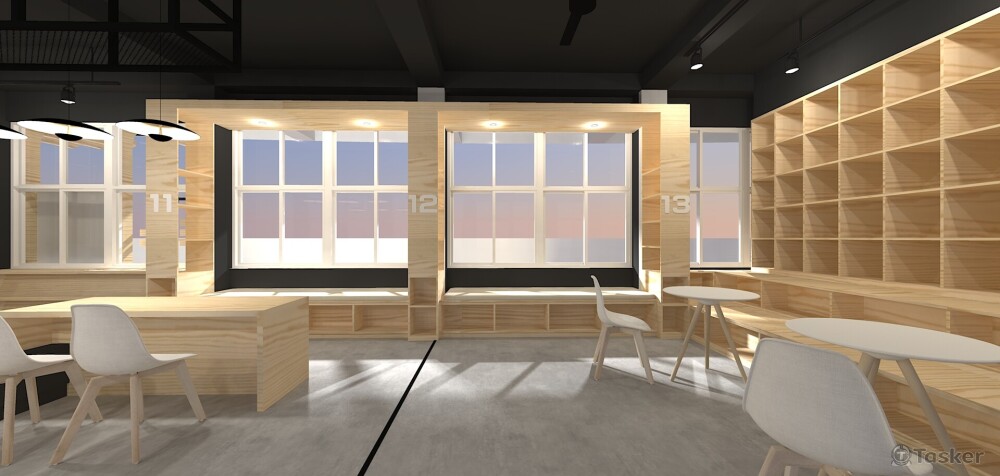 小學圖書館/車站意象，工業風