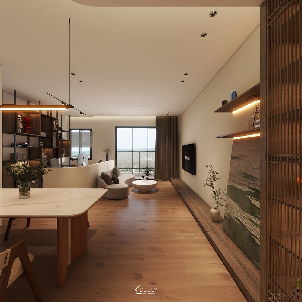 融合自然元素，木質與純色，簡約劃分，和諧感。柔和色調緩解壓力，讓您感受寧靜舒適。