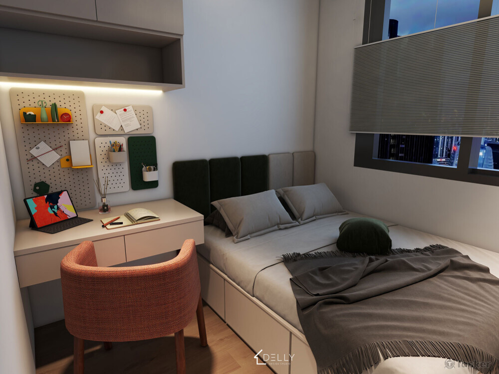 簡化櫃子與書桌的設計，省出更多空間