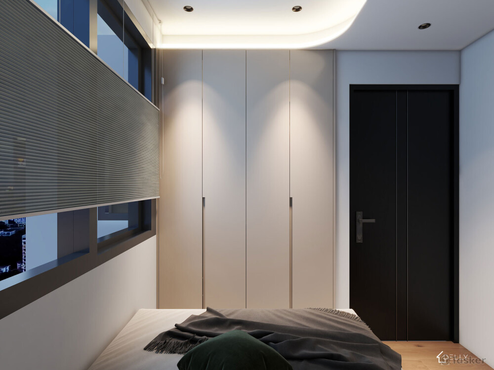 衣櫃是以系統櫃為主，完美融合空間中