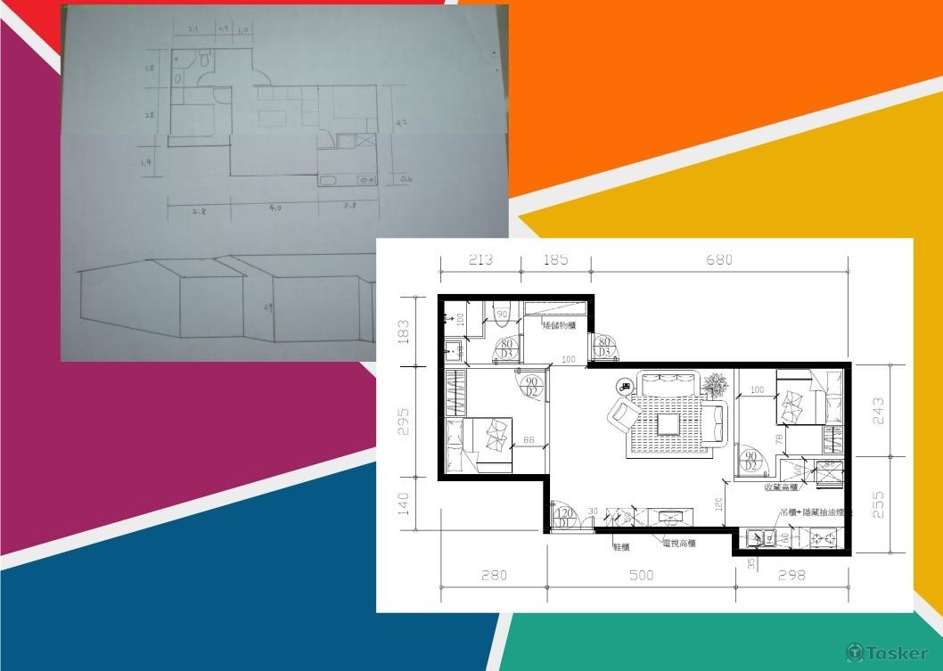 客戶提供平面圖，敝人將其轉為CAD檔案回傳。