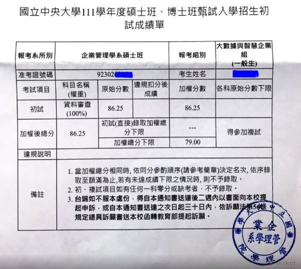 2021中央企管初試通過