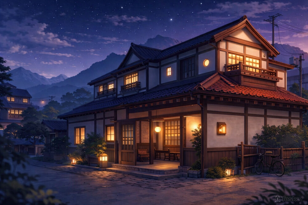 日系民宿插畫視覺（夏夜氛圍｜品牌形象／宣傳用）