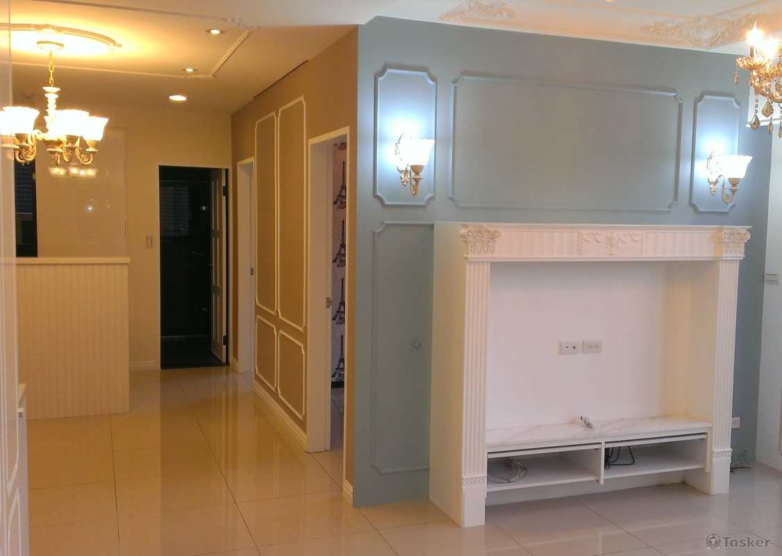 成分:挑一些線板+選了少許壁紙+調幾桶乳膠漆+添購幾盞美術燈