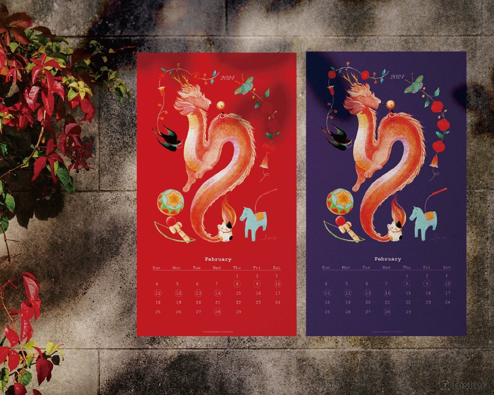 新春分享《2024龍舞春年畫》插畫繪製／海報設計／LOGO／標準字／排版