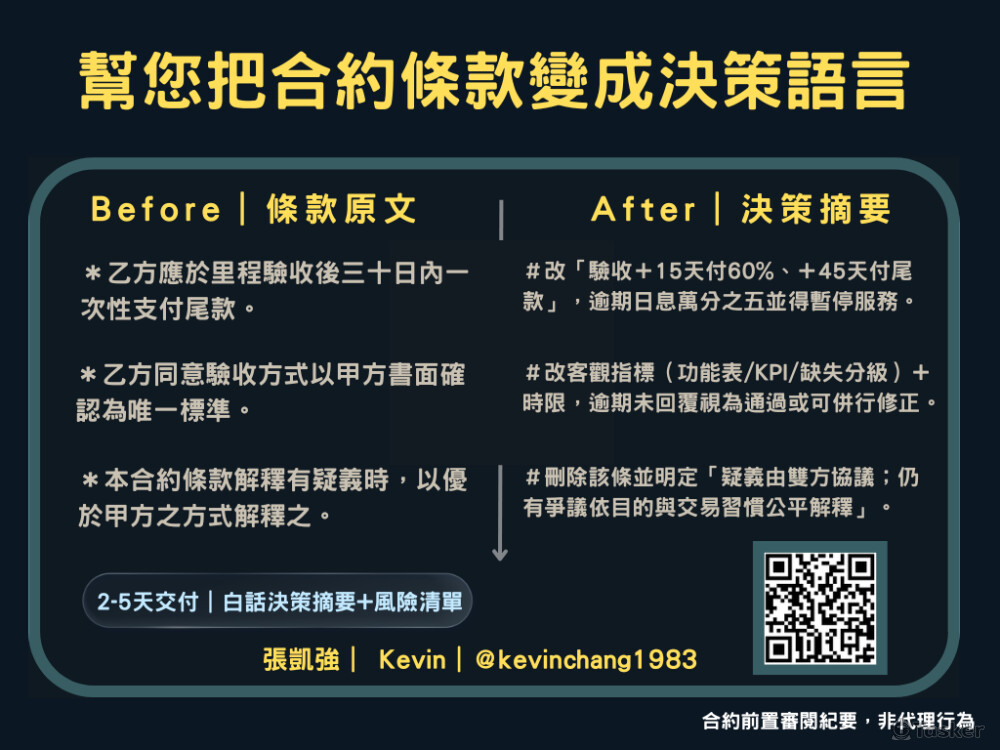 合約快篩+風險清單+決策語言