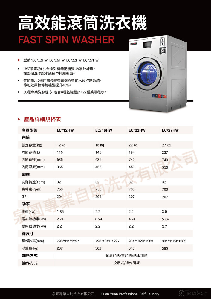 洗衣機設備_產品規格表