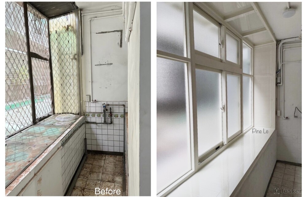 透光不透明的陽台鋁窗，阻斷灰塵及油煙味。