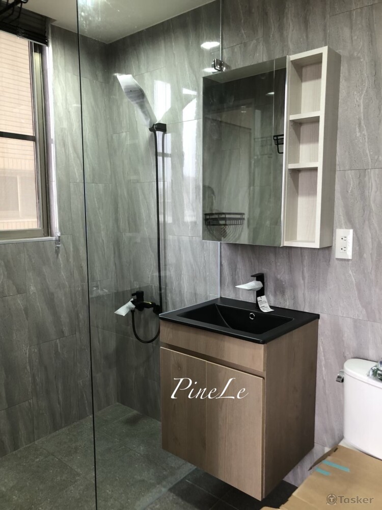 打除舊有磁磚，粉光+防水+貼磚