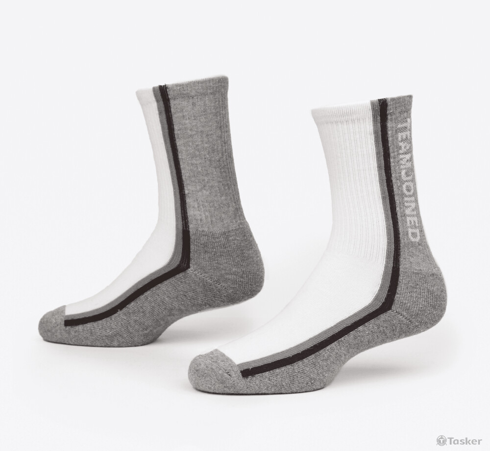 Overline Logo 中筒襪 【白/灰】