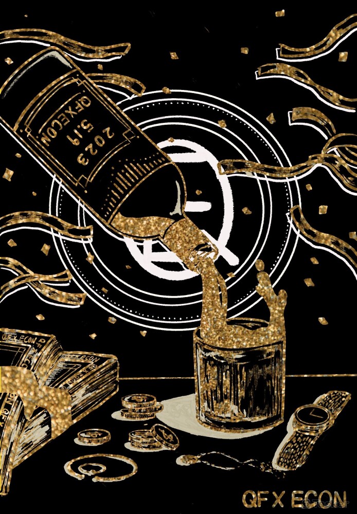 委託人希望海報可以呈現奢糜的感覺，於是用了黑底金線來呈現酒水歡愉之感。