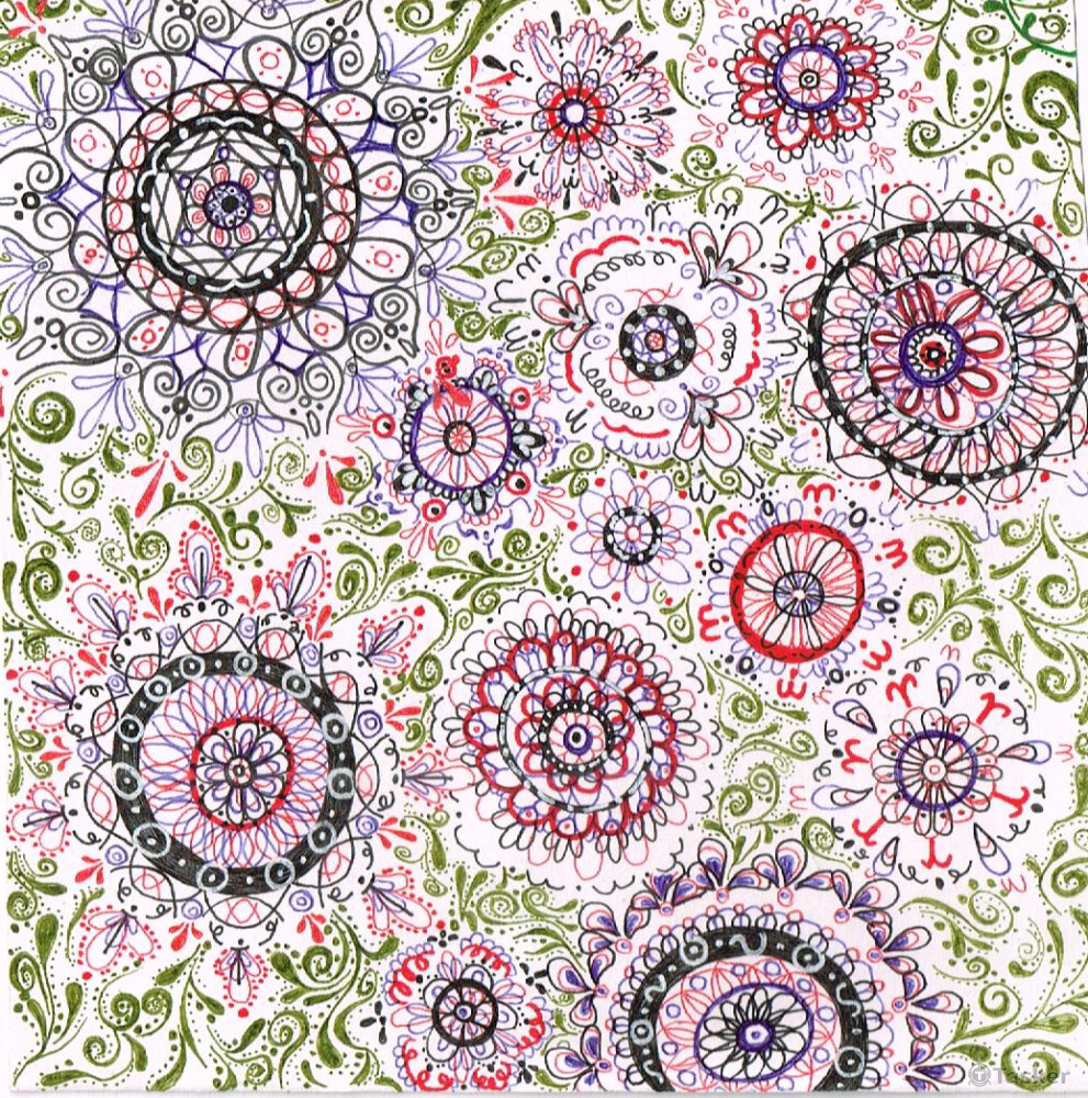 花叢_插畫類/纏繞畫_彩色原子筆