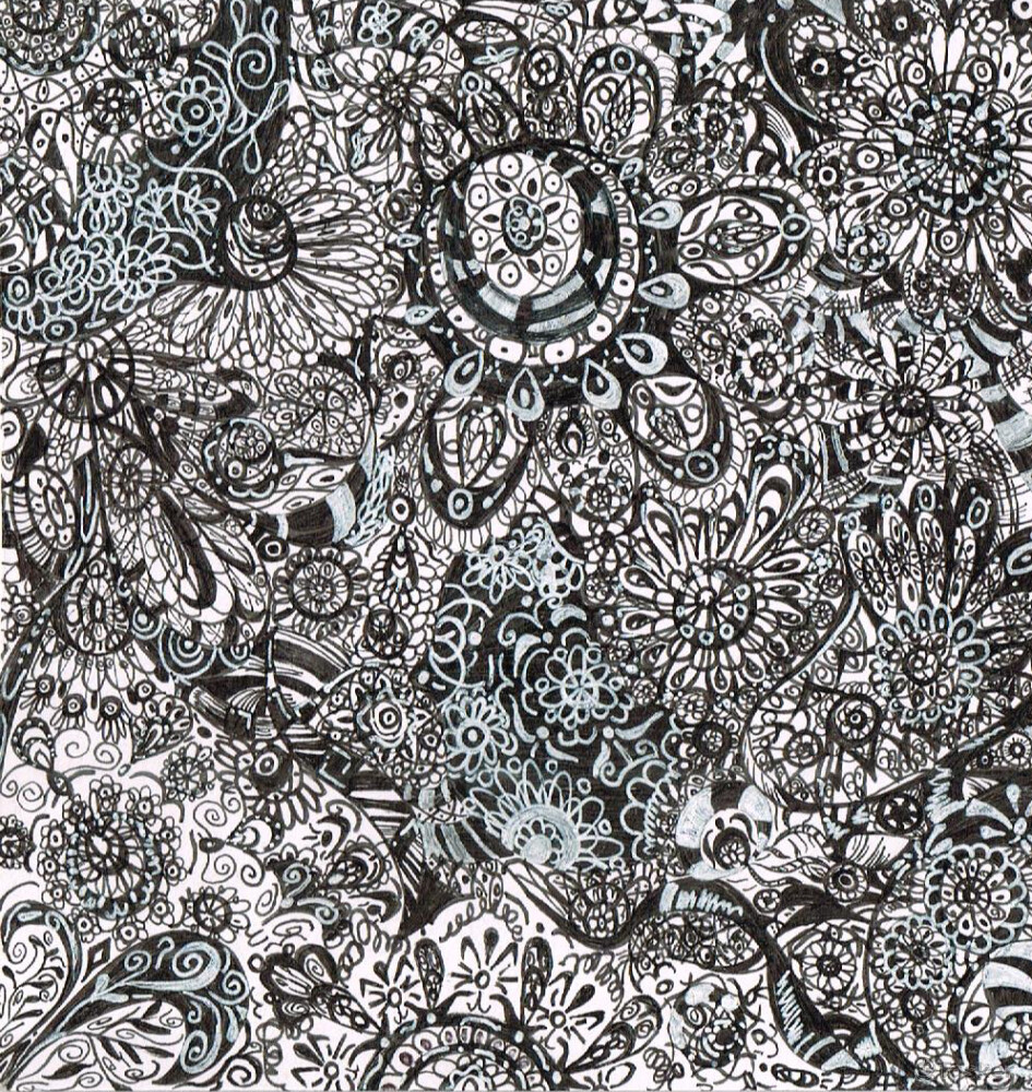 迸發_插畫類/纏繞畫_黑色代針、立可白、牛奶筆