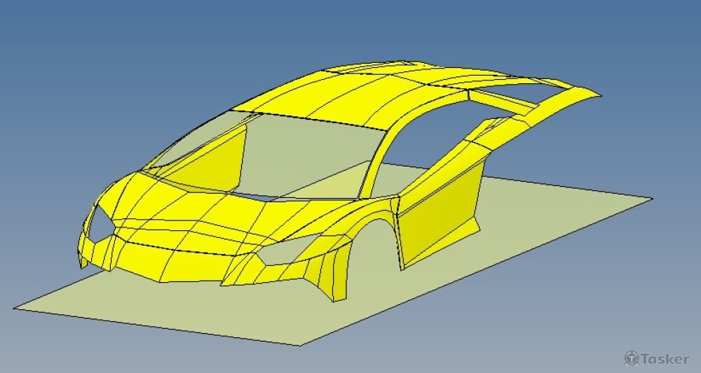 藍寶堅尼車外殼 平面圖描繪鋪3D曲面