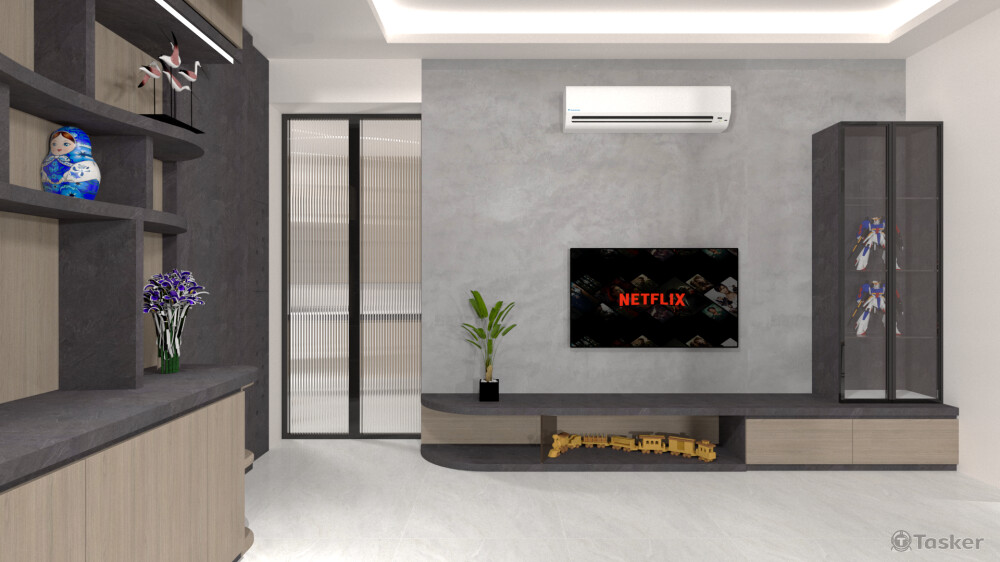 電視牆-司曼特+長虹玻璃+系統櫃