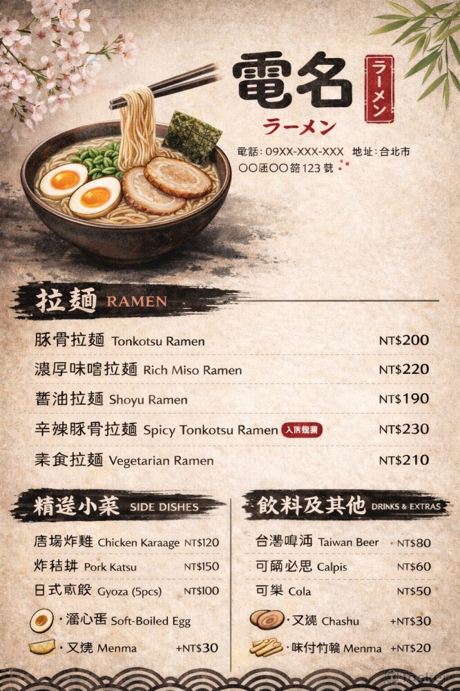 日式質感雙語餐廳菜單設計