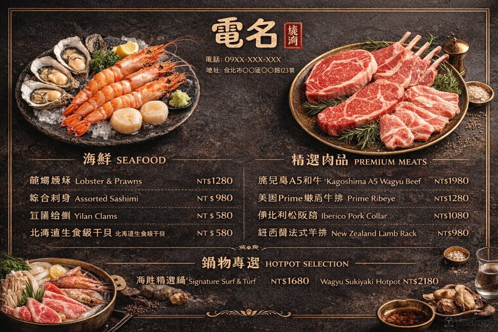 高端海鮮燒肉精品菜單設計
