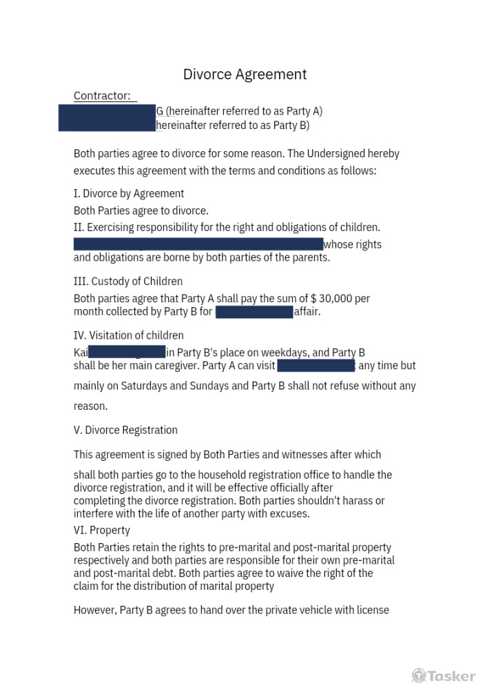 離婚協議中翻英