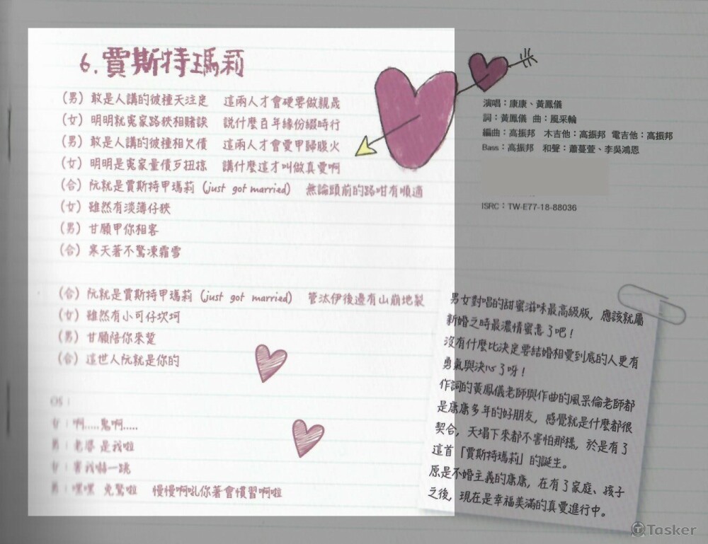 實際收錄於發行專輯之作品(作詞)