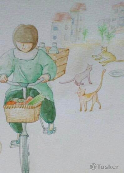 愛心貓嗎媽來餵貓-手繪插圖