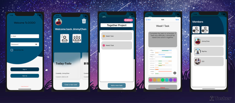 這是一款專案管理App，可進行多人任務管理（此專案為多人開發，並非我一人）