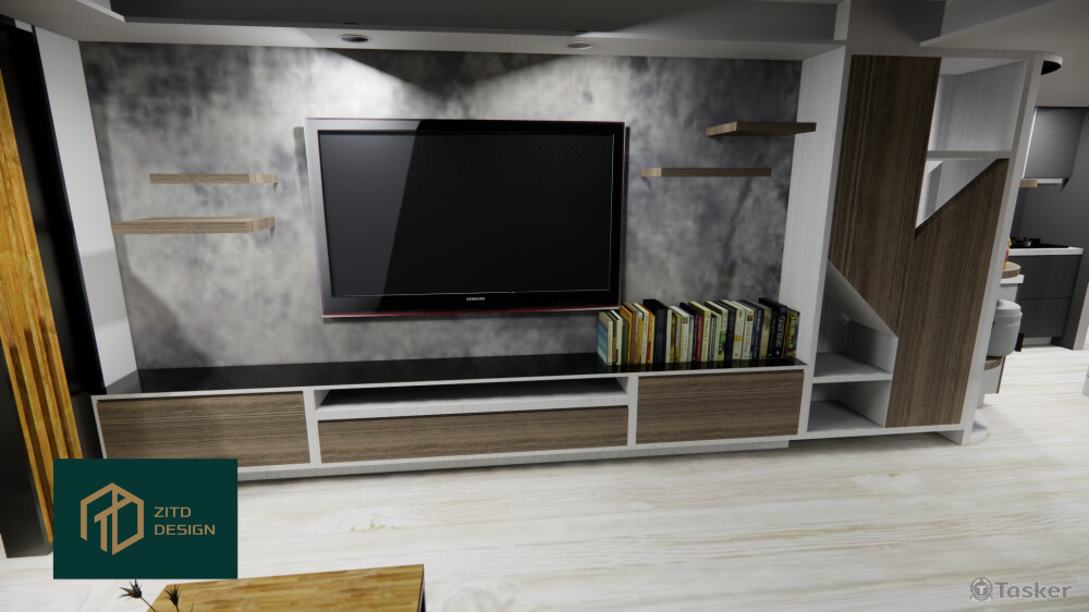 客廳大器電視櫃設計渲染圖