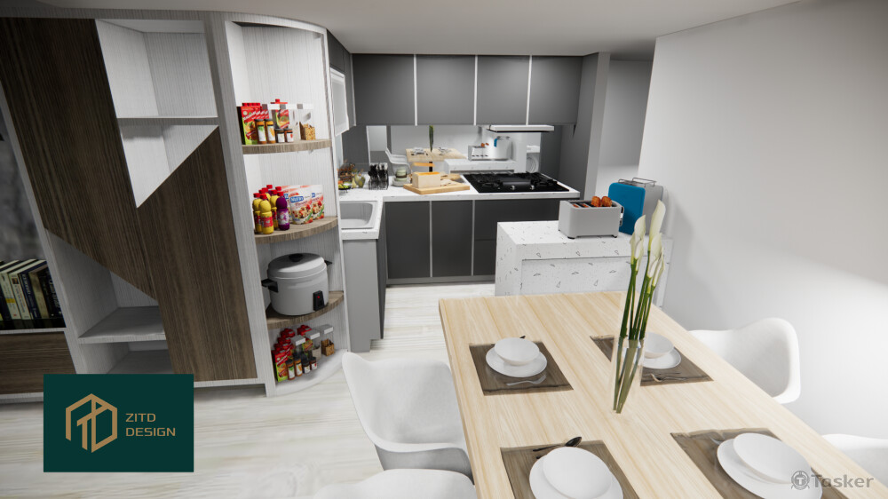 開放式廚房設計渲染圖