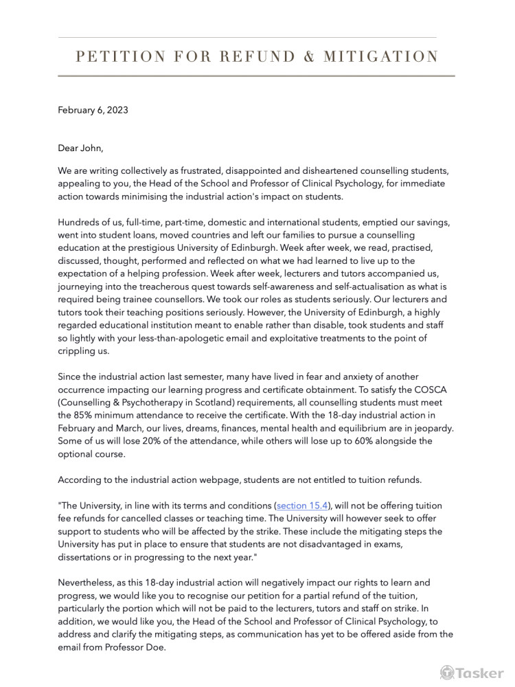 英文請願書 Petition Letter