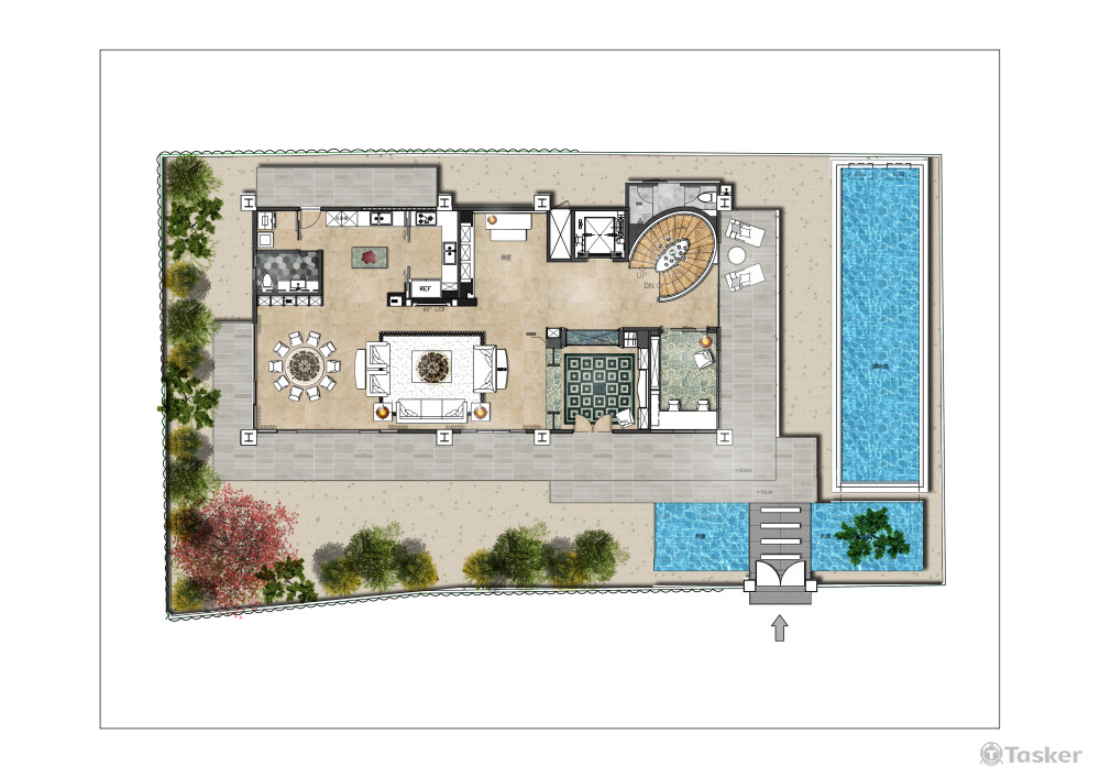 陽明山別墅1F-平面規劃彩現
