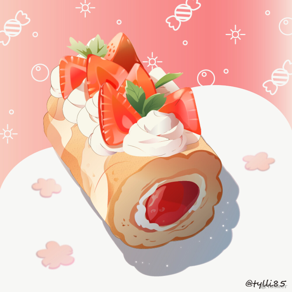 甜點插圖-草莓捲