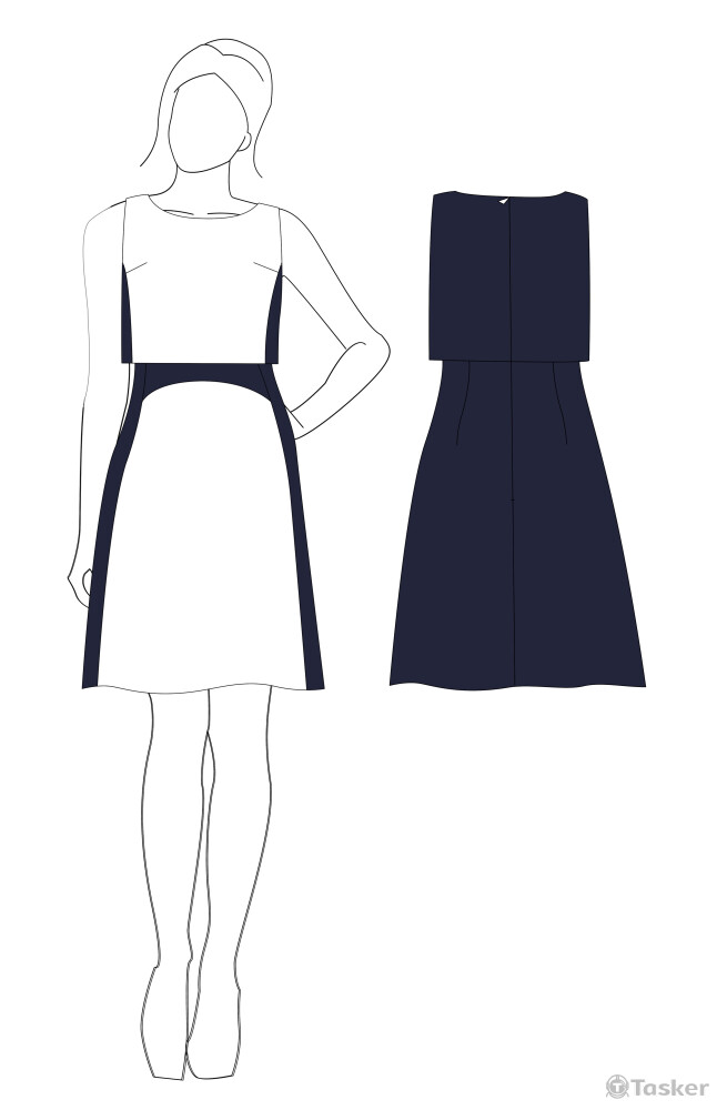 撞色修身剪接洋裝