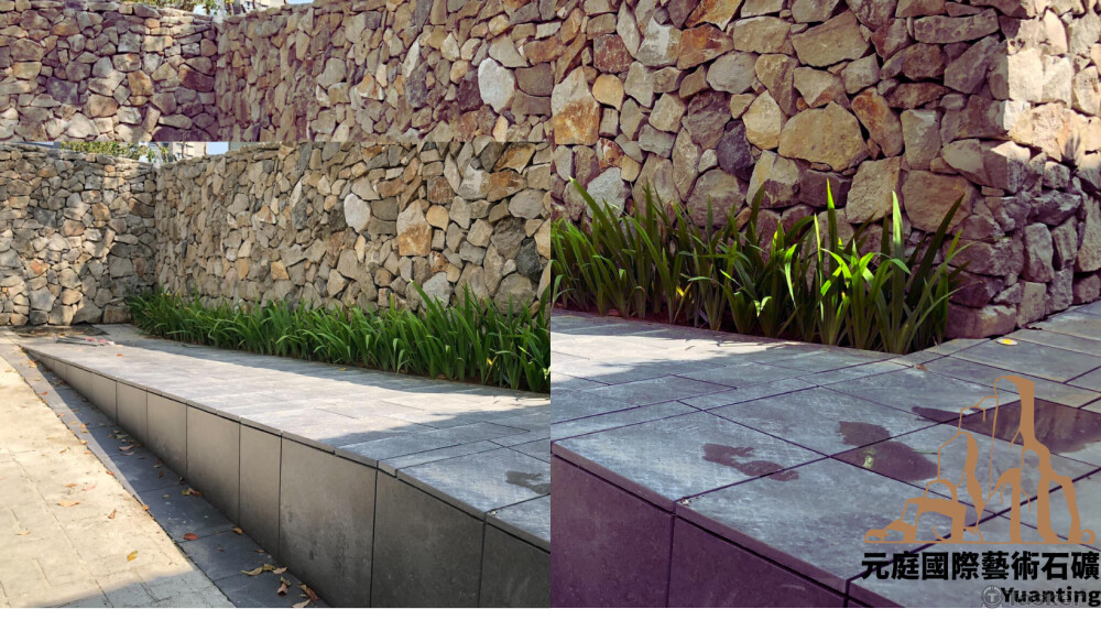 黃白灰角石 砌石墻 門面造景