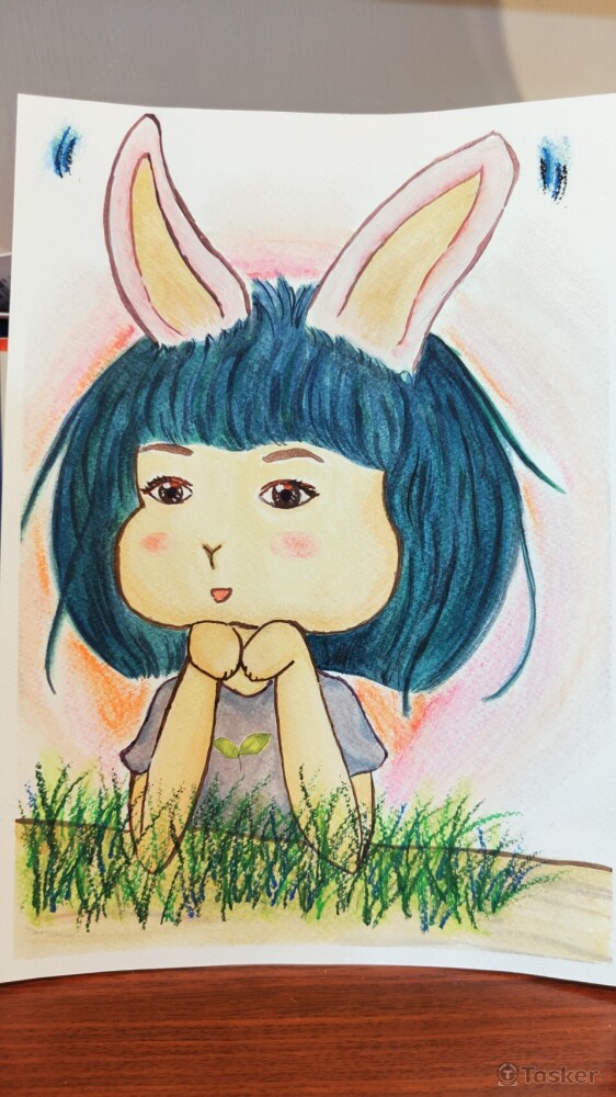 人物與動物(水彩+蠟筆)