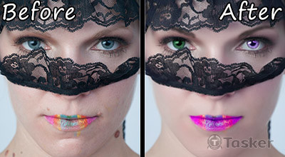 人像修容對比圖，圖左為原圖，圖右為修後。