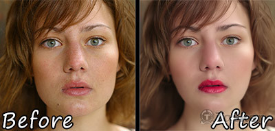 人像修容對比圖，圖左為原圖，圖右為修後。