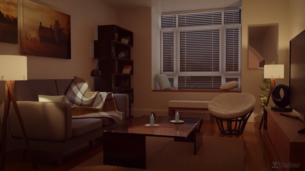 夜間室內裝潢模擬