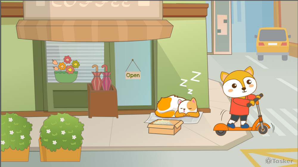 這是一個關於流浪貓的故事，小朋友路過時貓咪還在睡呼呼....