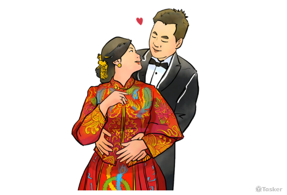 小緹的婚紗照似顏繪_偏寫實簡化