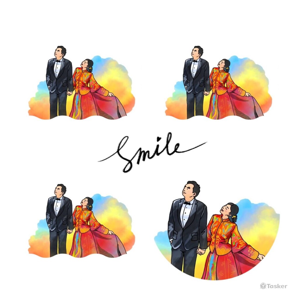 小緹的婚紗照似顏繪_偏寫實簡化(眼睛豆豆版)