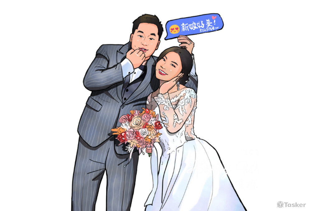 小緹的婚紗照似顏繪_偏寫實