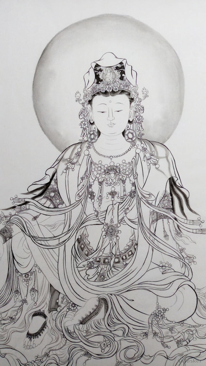 白描工筆-水月觀音局部