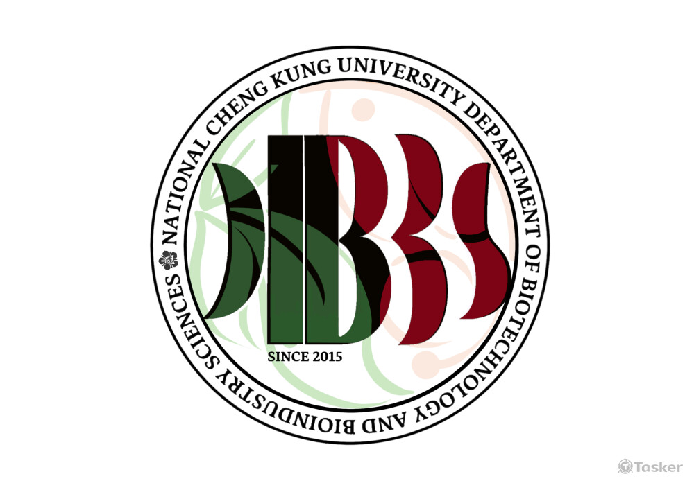 已DBBS系所簡稱，搭配成大紅棕色系，外圈使用美式字體風格