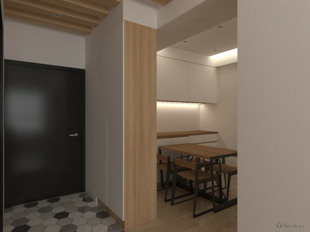 玄關鞋櫃連接餐廳視角