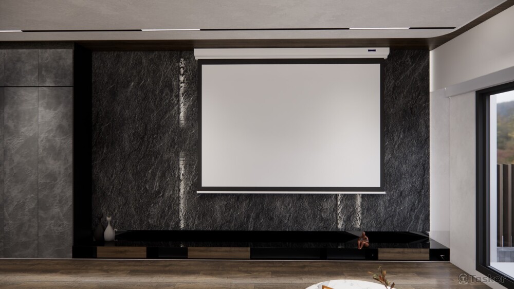 客廳鑿面板岩電視牆設計