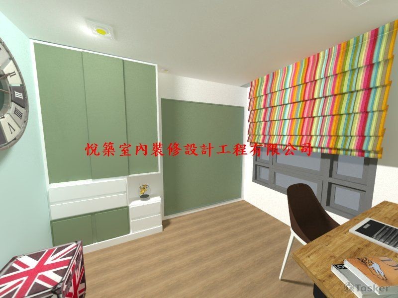 次臥(隱形床鋪收納結合系統衣櫃創造出書房兼具客房的多功能空間)