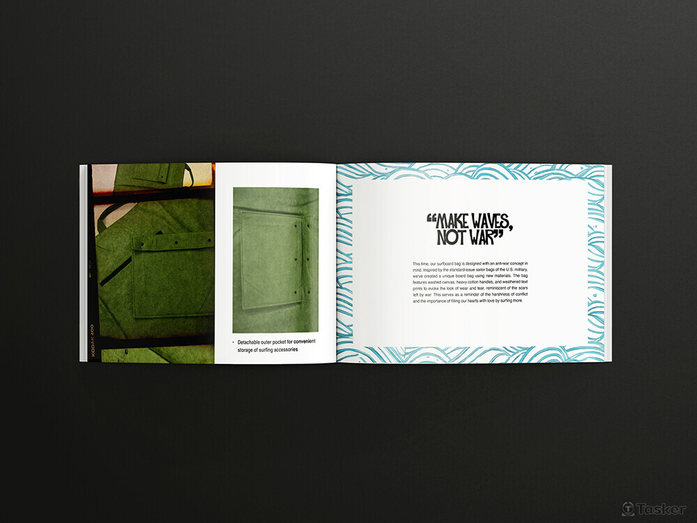 結合海洋的自由意象與軍綠色材質，象徵和平與自然的力量